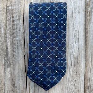 Fendi Silk‎ Necktie Navy Blue FF Logo Geometric Made in Italy